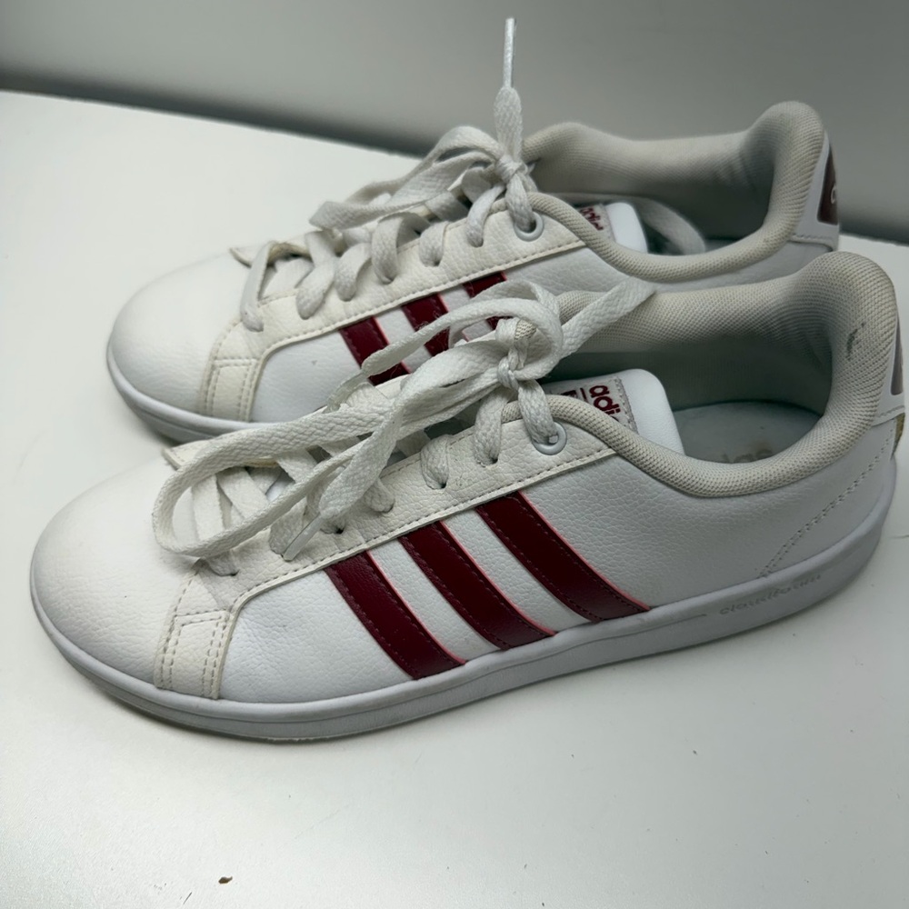 Adidas Women White Sneakers with Red Stripes